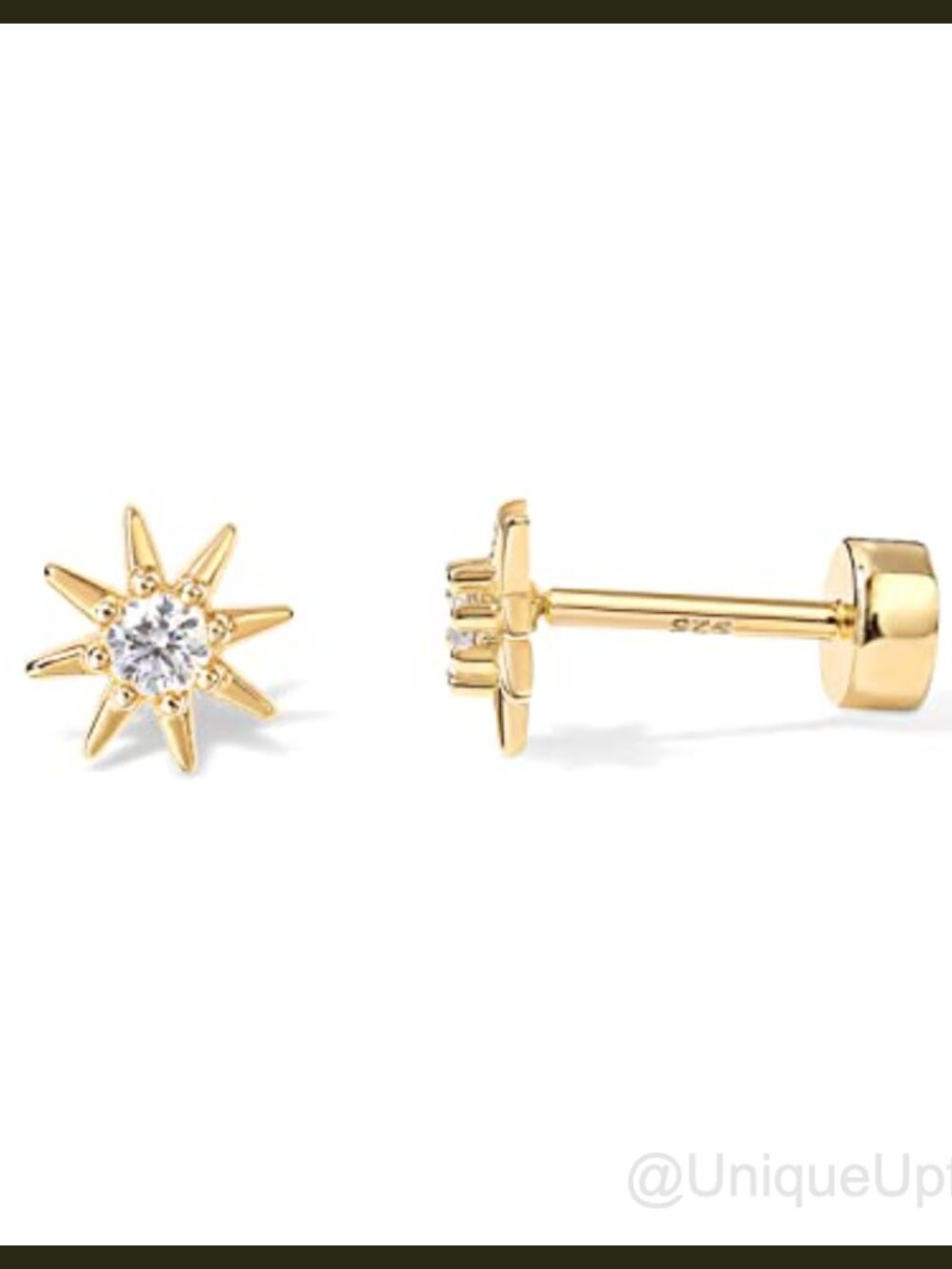 14K Gold Plated CZ Flat Back Stud Earrings 5mm Star Screw Back